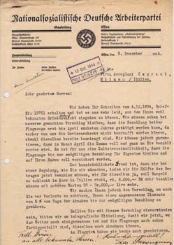 Item #67-0569 Typed letter from Theo Gassmann to Societa Aeroplani Caproni. Theo Gassman