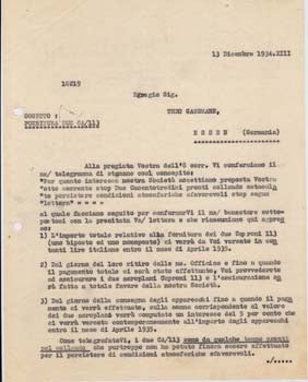 Item #67-0571 Typed letter from Societa Aeroplani Caproni to Theo Gassmann. Societa Aeroplani...