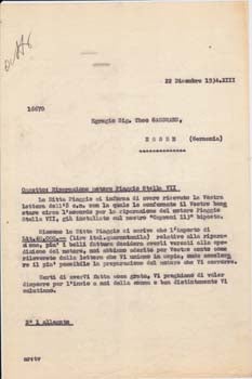 Item #67-0572 Typed letter from Societa Aeroplani Caproni to Theo Gassmann, Societa Aeroplani Caproni.