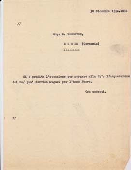 Item #67-0576 Typed letter (draft) from Societa Aeroplani Caproni to G. Terboven, Societa Aeroplani Caproni.