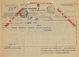 Item #67-0578 Telegram from Societa Aeroplani Caproni to Theo Gassmann. Societa Aeroplani Caproni