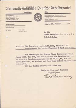 Item #67-0581 Typed Letter Signed from Theo Gassmann to the “Firma Aeroplani Caproni. Theo...