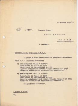 Item #67-0582 Typed letter from Societa Aeroplani Caproni to Theo Gassmann. Societa Aeroplani...