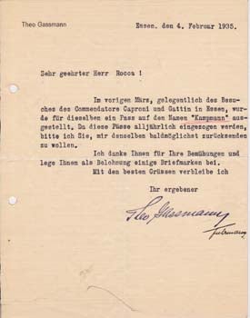 Item #67-0587 Typed Letter Signed from Theo Gassmann to Pietro Rocca, c/o Firma Aeroplani...