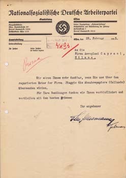 Item #67-0589 Typed Letter Signed from Theo Gassmann to Firma Aeroplani Caproni. Theo Gassmann