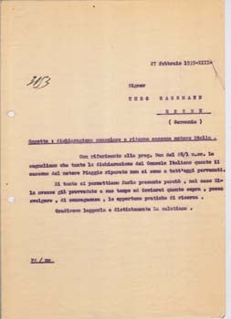 Item #67-0590 Typed letter (draft) from Societa Aeroplani Caproni to Theo Gassmann. Societa...