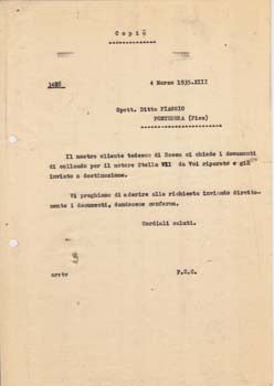 Societa Aeroplani Caproni - Typed Letter (Draft) from Societa Aeroplani Caproni to Ditta Piaggio