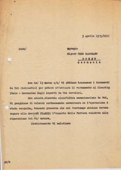 Item #67-0594 Typed letter from Societa Aeroplani Caproni to Theo Gassmann. Societa Aeroplani...