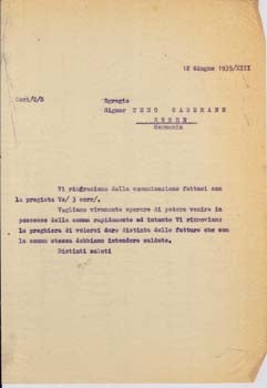 Item #67-0598 Typed letter (draft) from Societa Aeroplani Caproni, Milan, to Theo Gassmann....