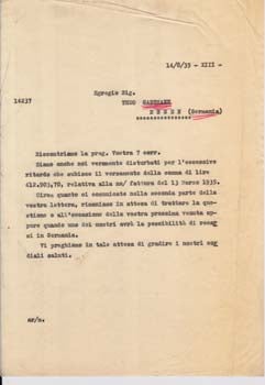 Item #67-0602 Typed letter, signed, from Societa Aeroplani Caproni to Theo Gassmann. Societa...