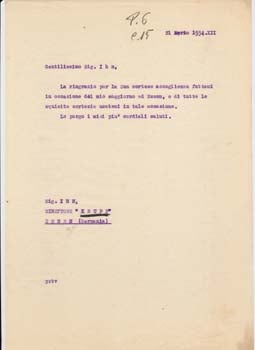 Item #67-0603 Typed letter from Firma Aeroplani Caproni to Sig. I h n. Societa Aeroplani Caproni