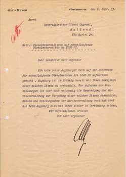 Item #67-0610 Typed letter signed from Otto Meyer to Gianni Caproni. Otto Meyer