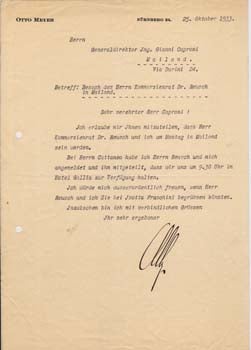Item #67-0612 Typed letter signed from Otto Meyer to Gianni Caproni. Otto Meyer