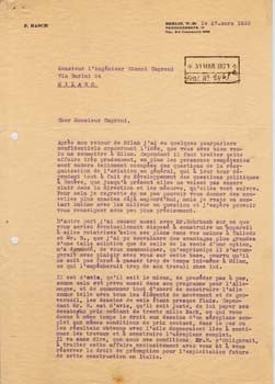 Item #67-0623 Typed Letter Signed from F. Rasch to Gianni Caproni. F. Rasch