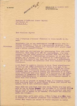 Item #67-0625 Typed Letter Signed from F. Rasch to Gianni Caproni. F. Rasch