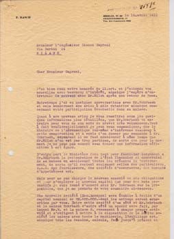 Item #67-0627 Typed Letter Signed from F. Rasch to Gianni Caproni. F. Rasch