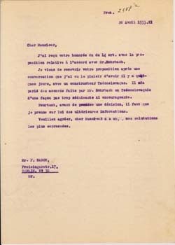 Item #67-0629 Typed Letter from Gianni Caproni to F. Rasch. Gianni Caproni.
