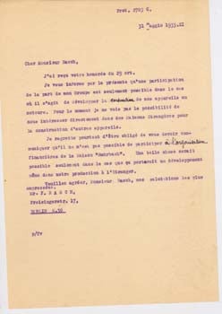 Item #67-0634 Typed Letter from Gianni Caproni to F. Rasch. Gianni Caproni.