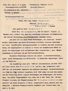 Item #67-0650 Typed letter signed, from Dr. L. C. Glaser to Gianni Caproni. Dr. L. C. Glaser