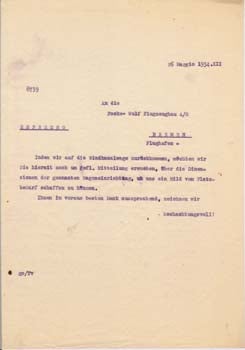 Item #67-0655 Typed letter from Aeroplani Caproni to Focke-Wulf Flugzeugbau. Aeroplani Caproni