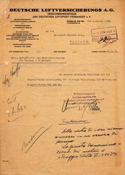 Item #67-0658 Typed letter signed from Deutsche Luftversicherungs A.G. to Aeroplani Caproni....