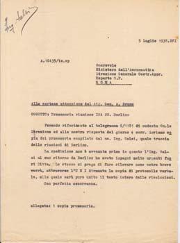 Item #67-0660 Typed letter from Aeroplani Caproni to Gen. A. Bruno. Aeroplani Caproni