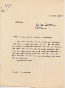 Item #67-0661 Typed letter from Aeroplani Caproni to Professor of Engineering Rodolfo Verduzio....