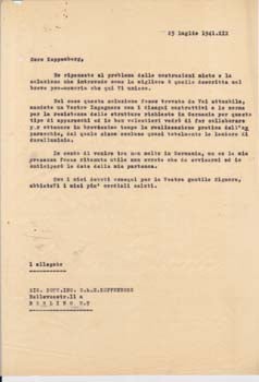 Item #67-0664 Typed letter from unknown correspondent (perhaps Gianni Caproni) to E. H. H. Koppenberg, Aeroplani Caproni.