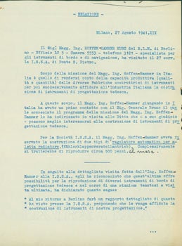 Item #67-0667 Typed letter signed, headed “Relazione” (Report). Aeroplani Caproni.