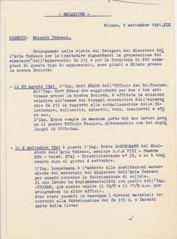 Item #67-0668 Typed letter signed, headed “Relazione” (Report). Aeroplani Caproni