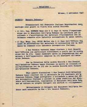 Item #67-0669 Typed letter signed, headed “Relazione” (Report). Aeroplani Caproni