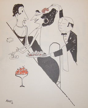 Item #68-0001 Vintage French Magazine Illustration. Diners at table. Minos, illustr