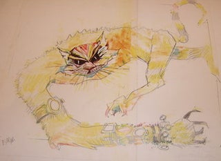 Item #68-0730 Yellow Cat With Wristwatches. Drawing for Michael Mitchell's "The Dumplings"...