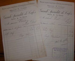 Item #68-0811 Receipts to Monsieur Perrot, 1906 - 1907. Maison M. Cohen
