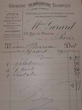 Item #68-0813 Receipts to Monsieur Perrot, 1908. Maison Girard
