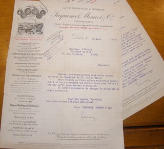 Item #68-0814 Typed & Signed Business Correspondence to Monsieur Perrot, 1908. Jaquemet Mesnet, Cie