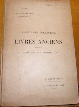 Item #68-0822 Catalogue D'Une Importante Collection De Livres Anciens. Librairie Georges Rapilly