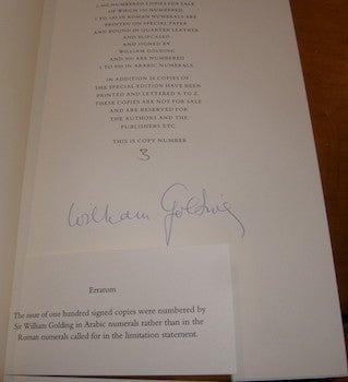 Item #68-1080 William Golding : a bibliography, 1934-1993. Numbered 3 of 100, and signed by...