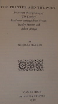 Item #68-1085 The Printer And The Poet. Nicolas Barker