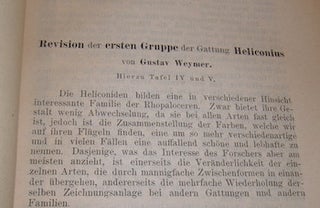 Item #68-1228 Revision Der Ersten Gruppe Der Gattung Heliconius. Gustav Weymer