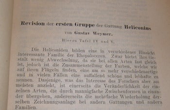 Item #68-1228 Revision Der Ersten Gruppe Der Gattung Heliconius. Gustav Weymer.