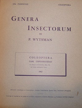 Item #68-1255 Genera Insectorum. Coleoptera, Fam. Coptonotidae. 215e Fascicule. P. Wytsman, Karl...