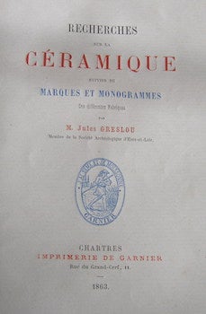 Item #68-1307 Recherches sur la céramique. Broché. Ex-libris manuscrit sur la première de...