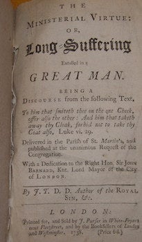 Item #68-1562 The Ministerial Virtue: Or, Long-Suffering Extolled In A Great Man. Being a...