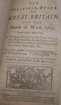 Item #68-1572 The Political State Of Great Britain: For The Month Of May, 1729. Abel Boyer