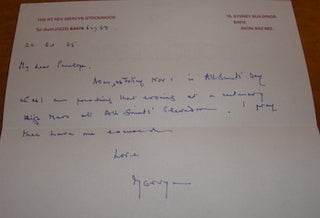 Item #68-1956 Autograph letter signed Rev. Mervyn Stockwood, 20 October, 1985, addressed to...