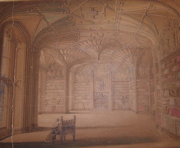Item #68-2024 Depiction of Library in Arched Chamber. 19th Century British Artist?