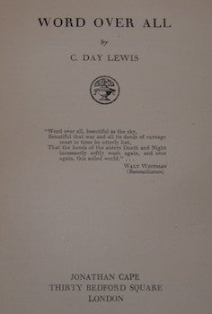 Item #68-2359 Word Over All. Cecil Day Lewis