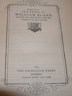 Item #68-2362 Poetry And Prose Of William Blake. William Blake, Geoffrey Keynes