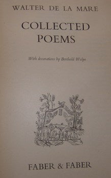 Item #68-2373 Collected Poems. First Edition Thus. Walter De La Mare, Berthold Wolpe, illustr